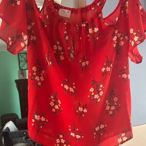 Sienna Sky Red Floral Cold-Shoulder Blouse